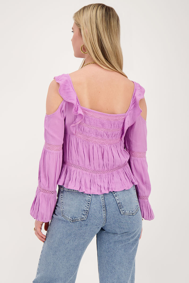 Purple top with long sleeves and ruffles | My Jewellery