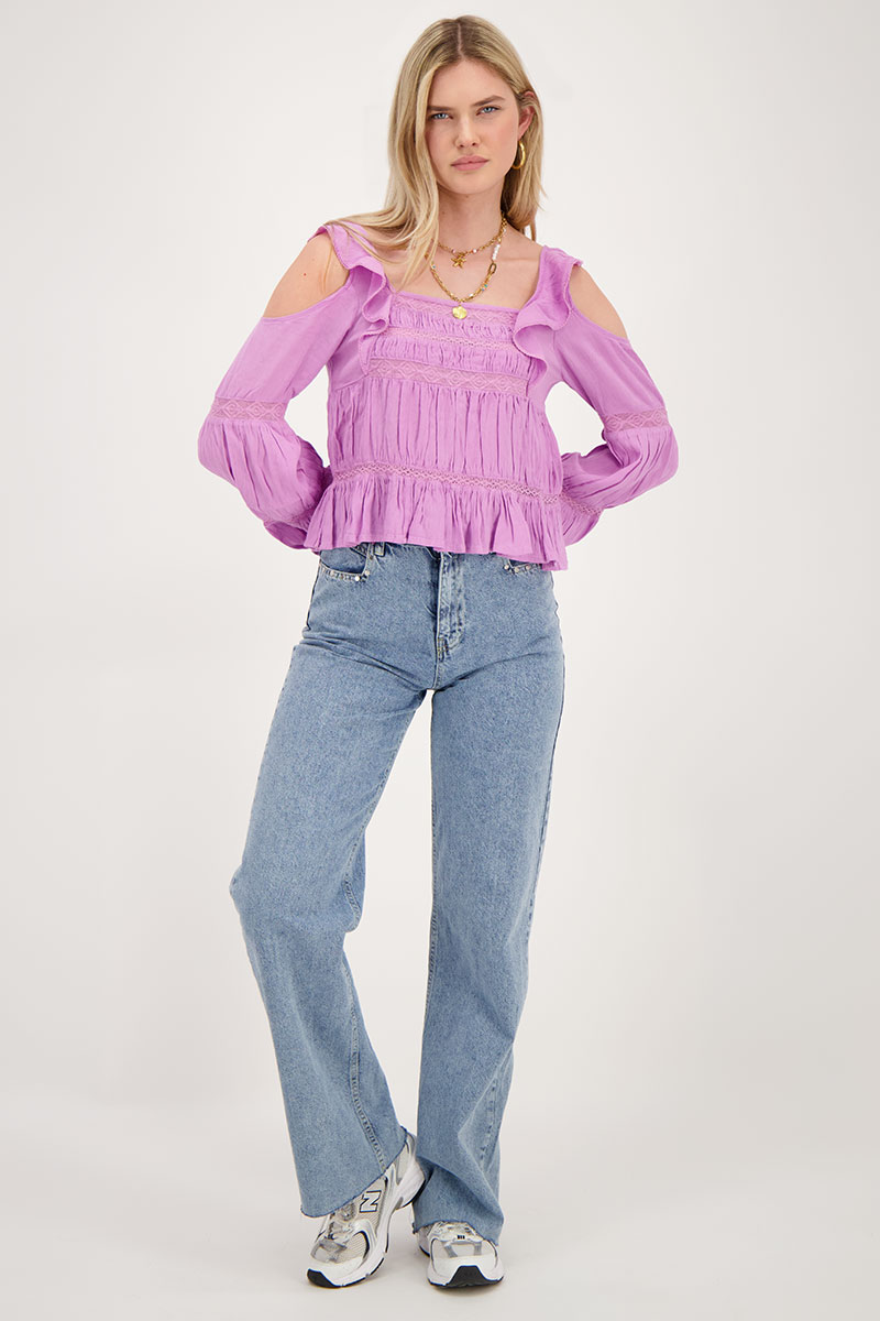 Purple top with long sleeves and ruffles | My Jewellery
