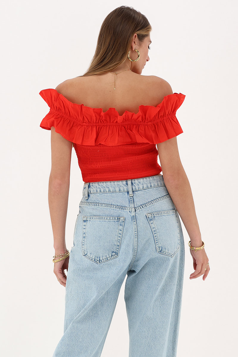 Red smocked top with ruffles | My Jewellery