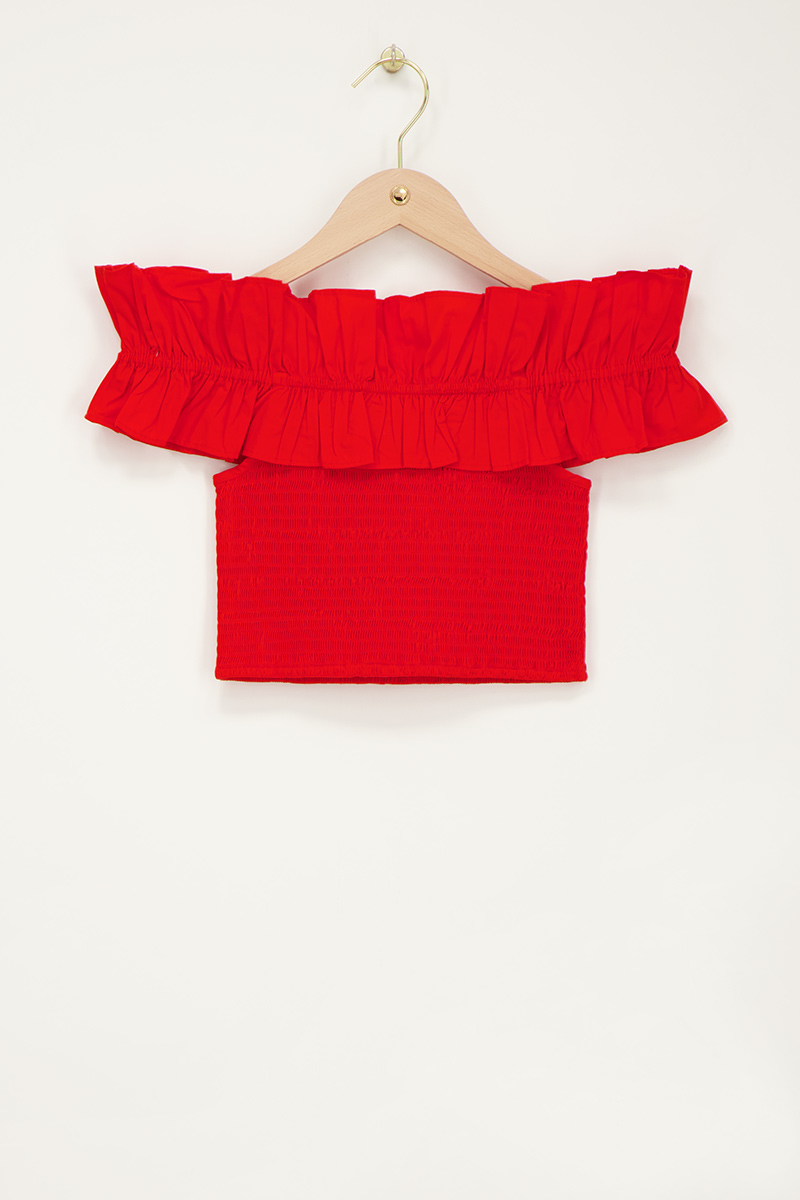 Red smocked top with ruffles | My Jewellery
