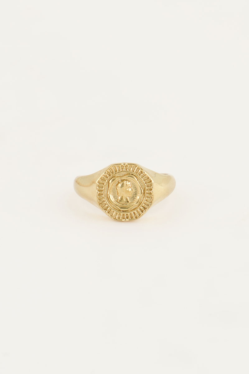 Chevalière vintage avec pièce incrustée