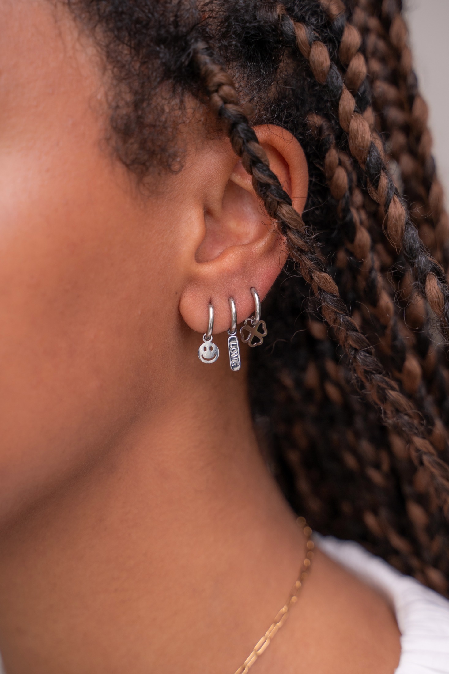 Set of three hoop earrings with clover and smiley | My Jewellery