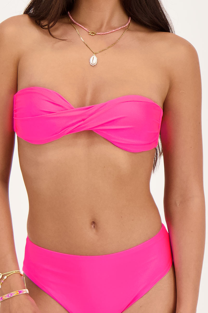 Shiny pink knot-front bikini top | My Jewellery