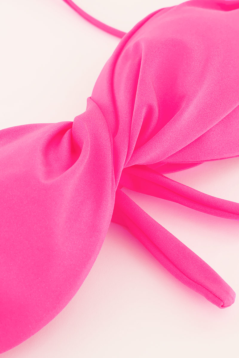 Shiny pink knot-front bikini top | My Jewellery