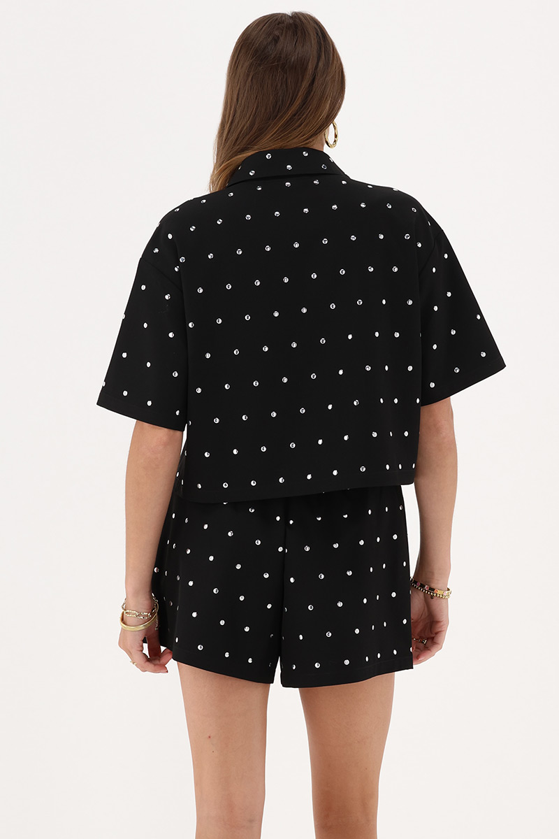 Black short blouse with silver studs | My Jewellery