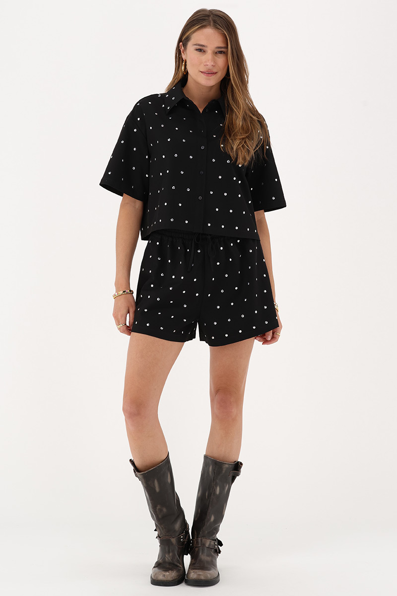 Black short blouse with silver studs | My Jewellery