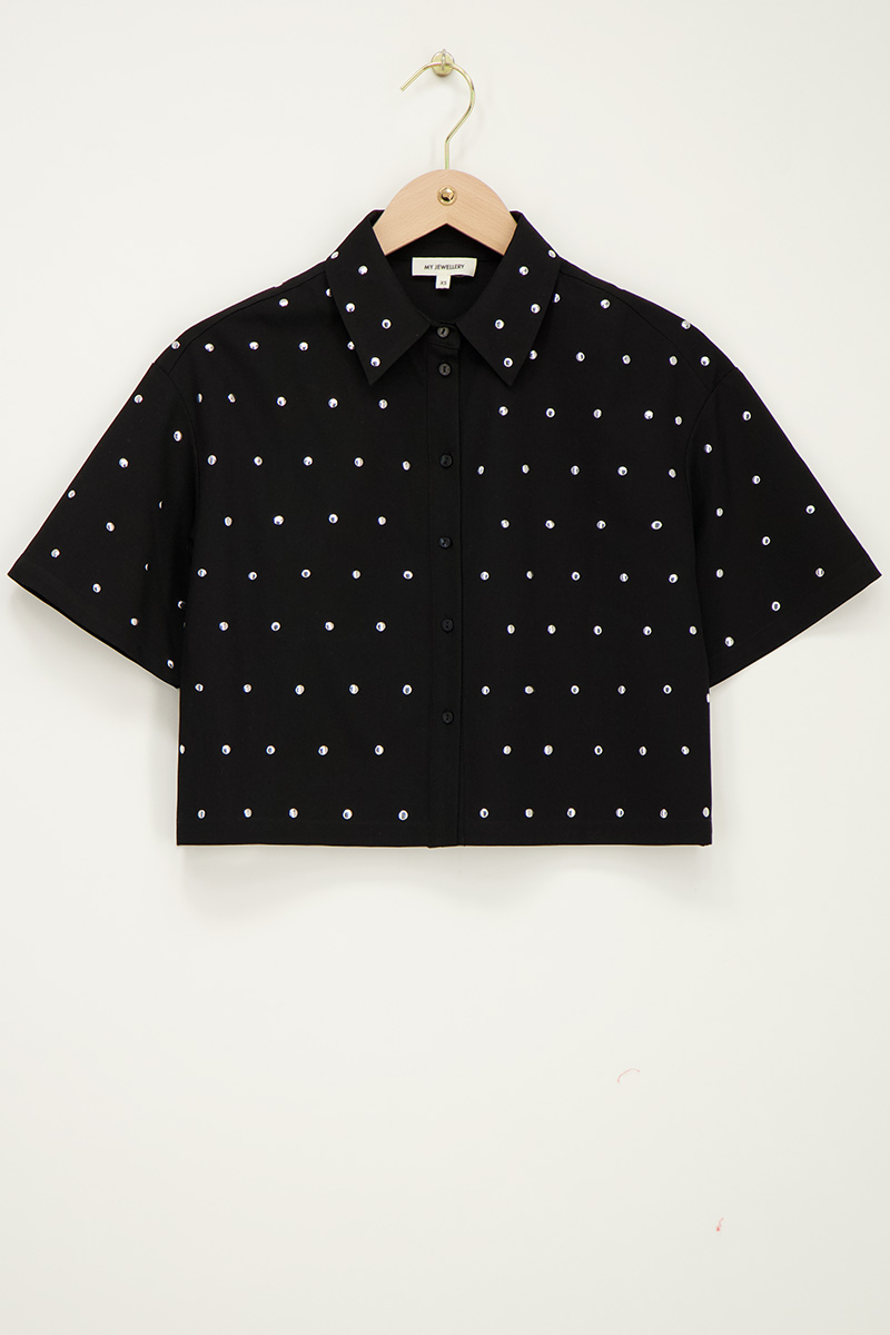 Black short blouse with silver studs | My Jewellery