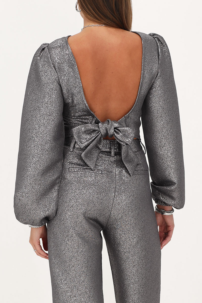 Silver lurex top with bow | My Jewellery
