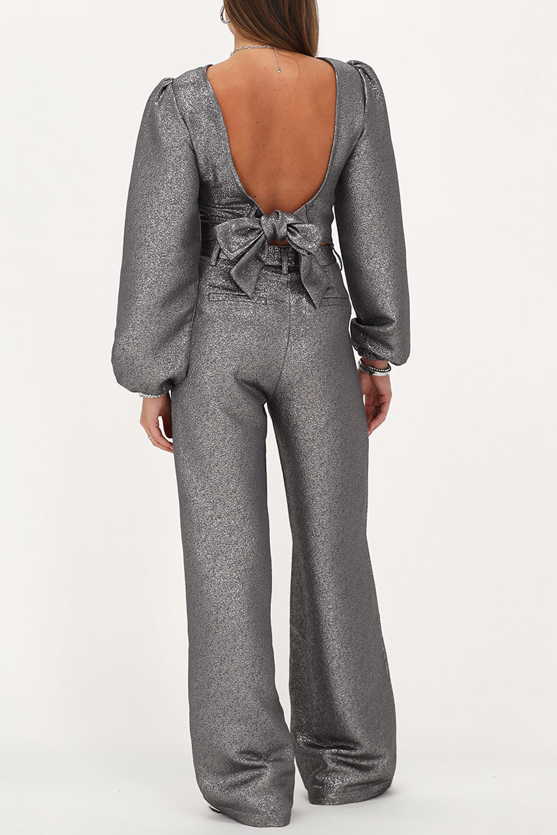 Silver wide leg trousers with lurex | My Jewellery