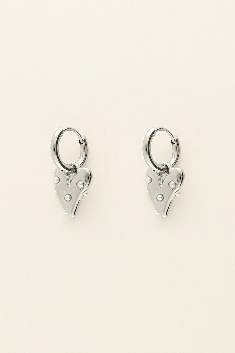 Small hoop earrings with heart & pearls | My Jewellery