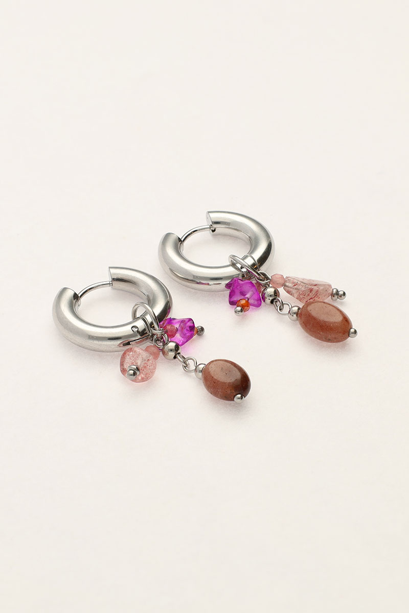 Kleine oorringen met roze & bruine steentjes