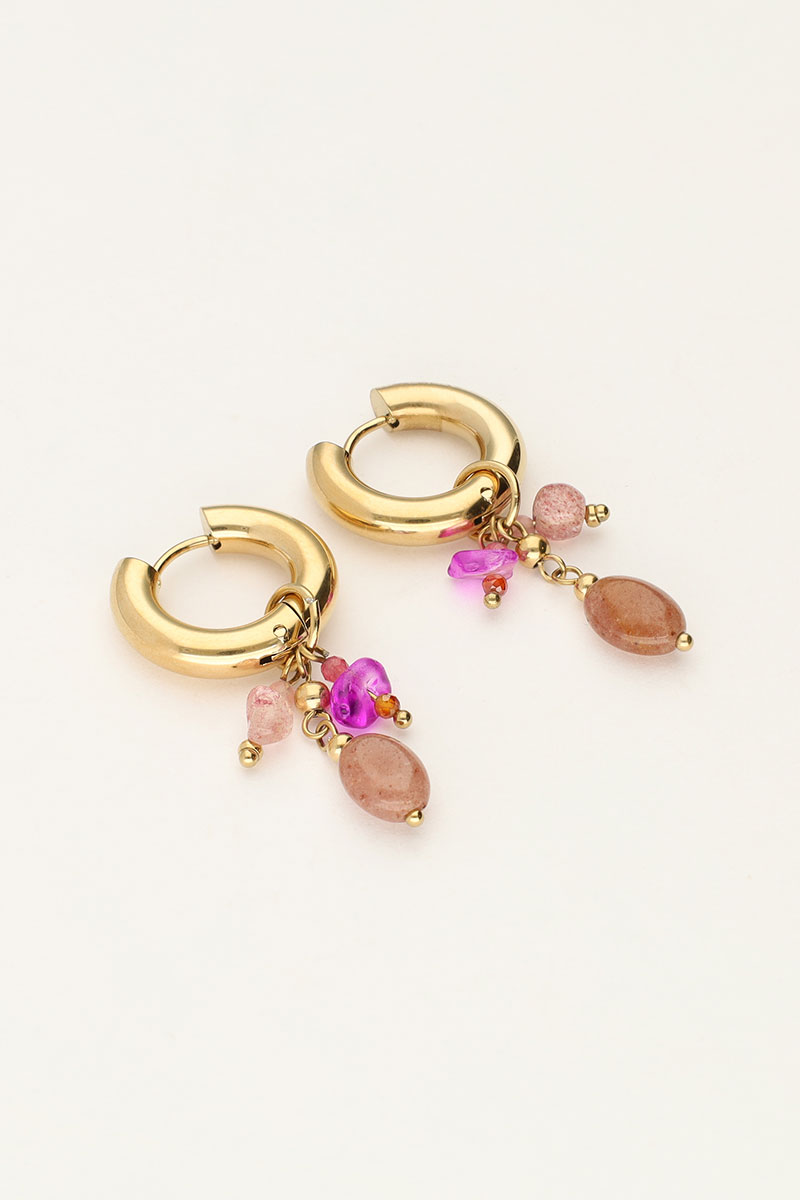 Kleine oorringen met roze & bruine steentjes