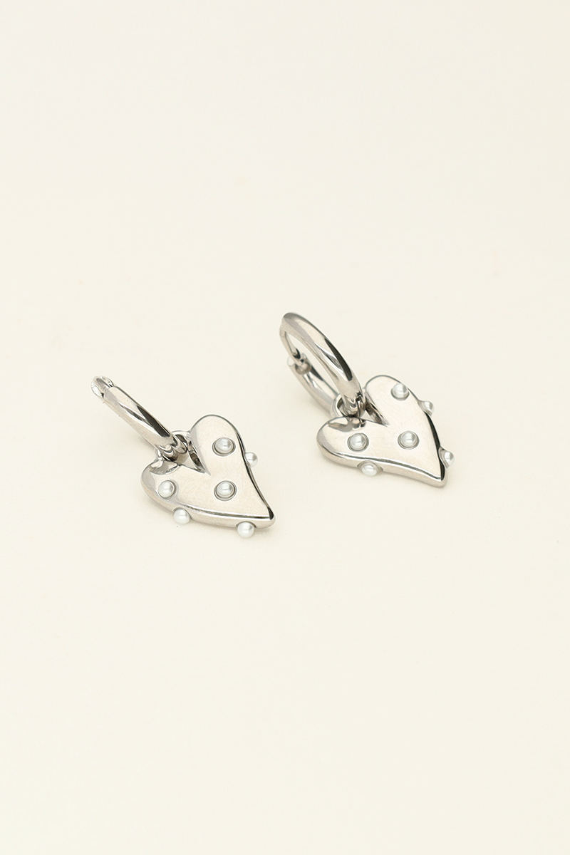 Small hoop earrings with heart & pearls | My Jewellery