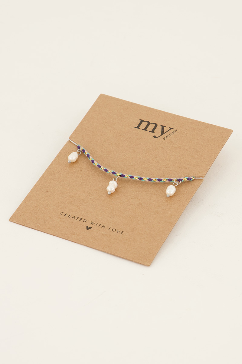 Souvenir blue braided freshwater pearl bracelet