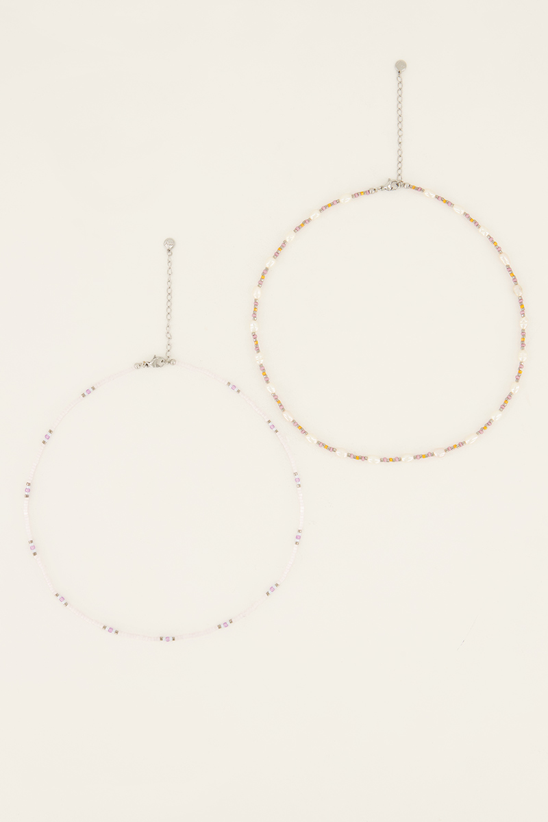 Souvenir Ketten-Set in Orange und Lila, mit Glasperlen und Perlen