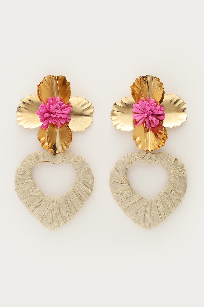 Statement oorhangers met bloem & hart