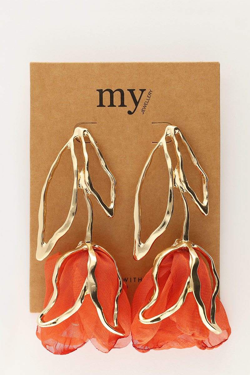 Statement earrings with orange tulip | My Jewellery