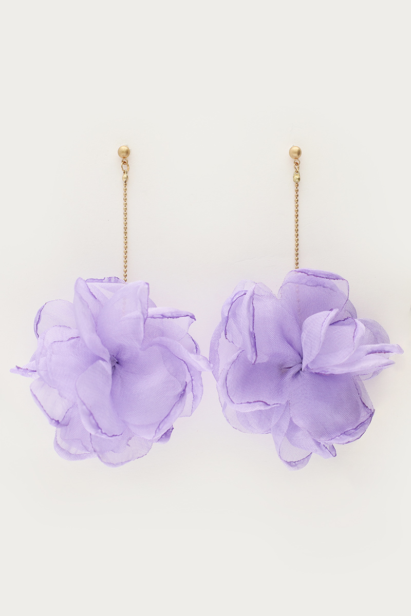 Statement earrings with purple flower