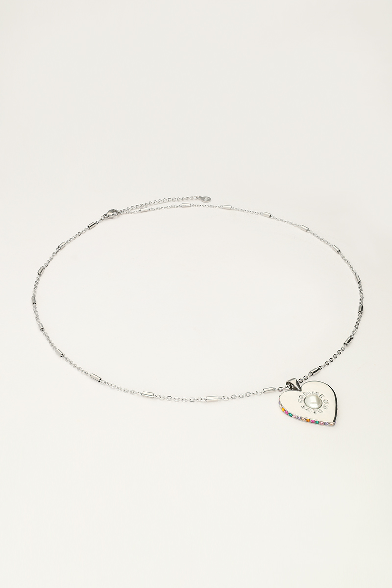 Statement necklace with large heart and faux pearl