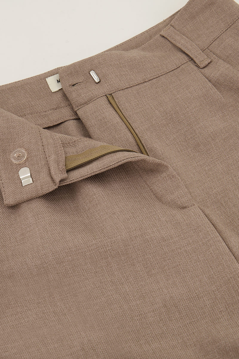 Taupe wide leg trousers with hidden button | My Jewellery