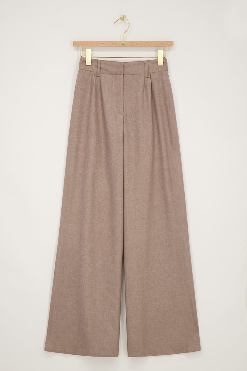 Taupe wide leg trousers with hidden button | My Jewellery