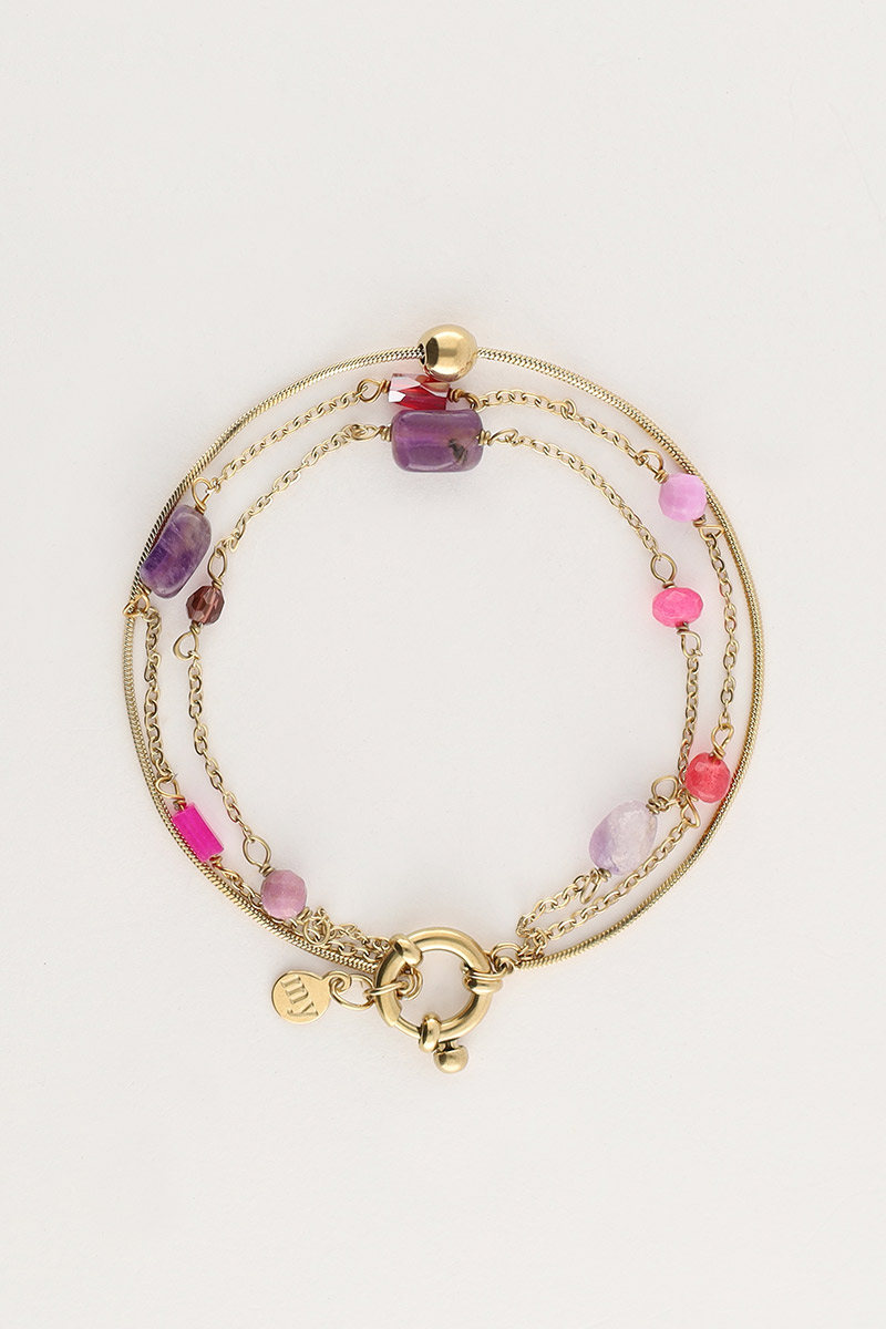 Triple layered bracelet with pink and purple beads | My Jewellery