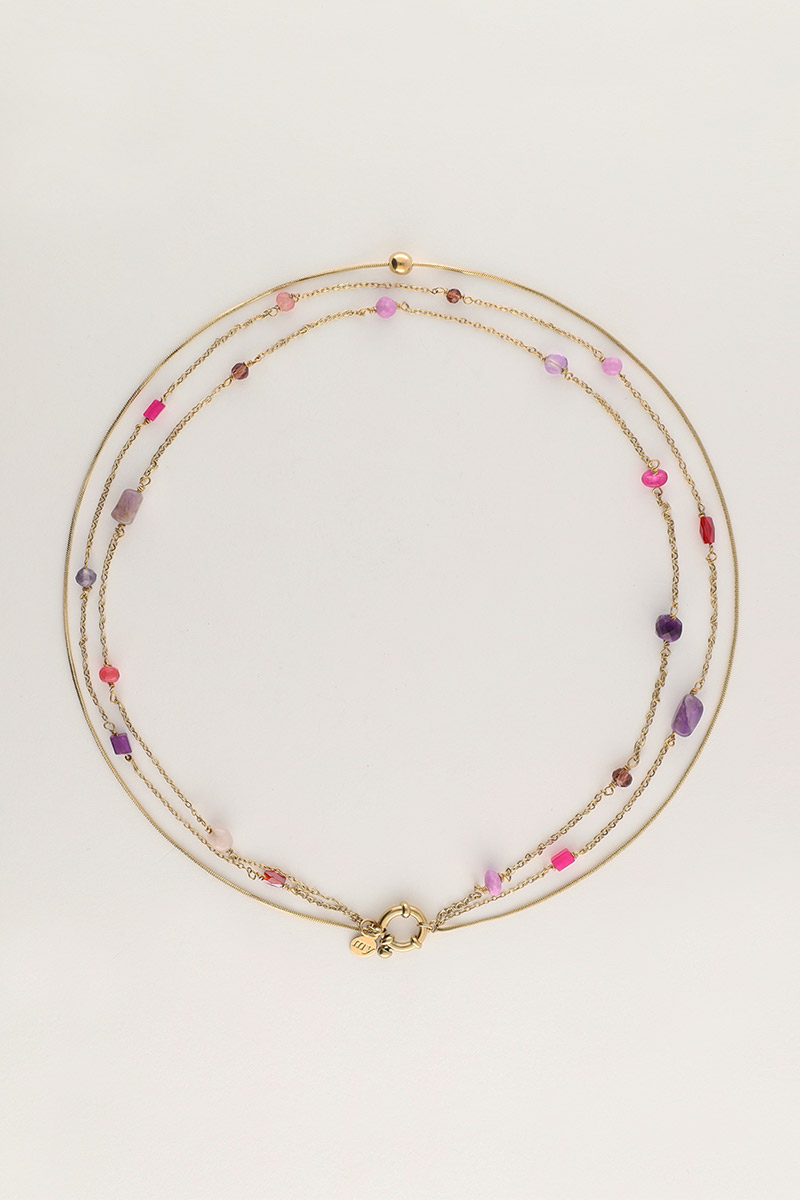 Triple layered necklace with pink and purple beads | My Jewellery