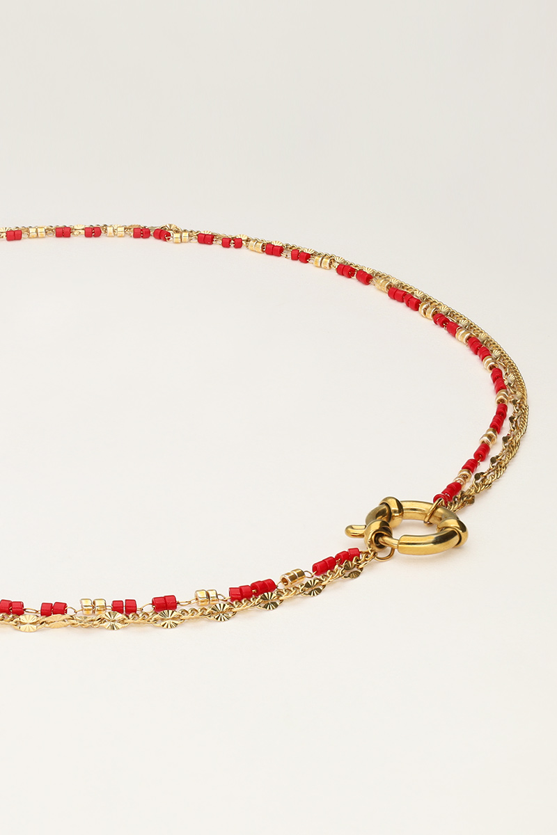 Triple necklace with red beads | My Jewellery