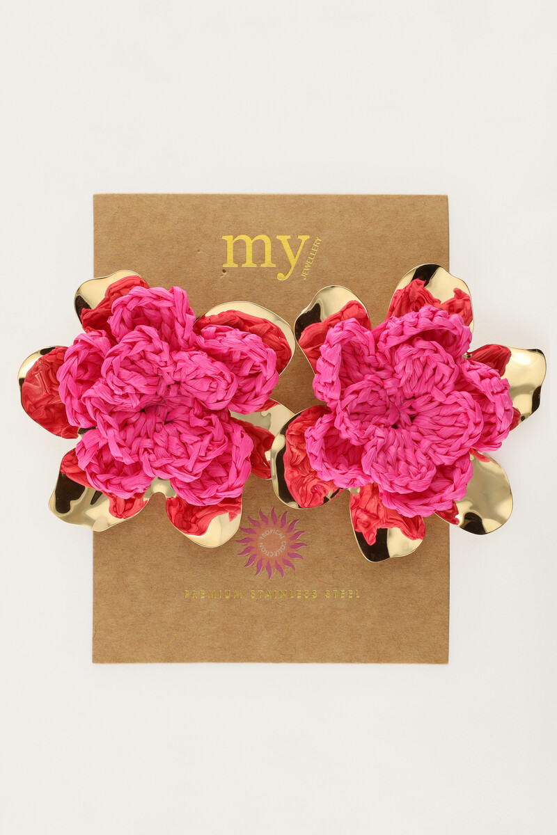 Tropical drop earrings with pink statement flower | My Jewellery