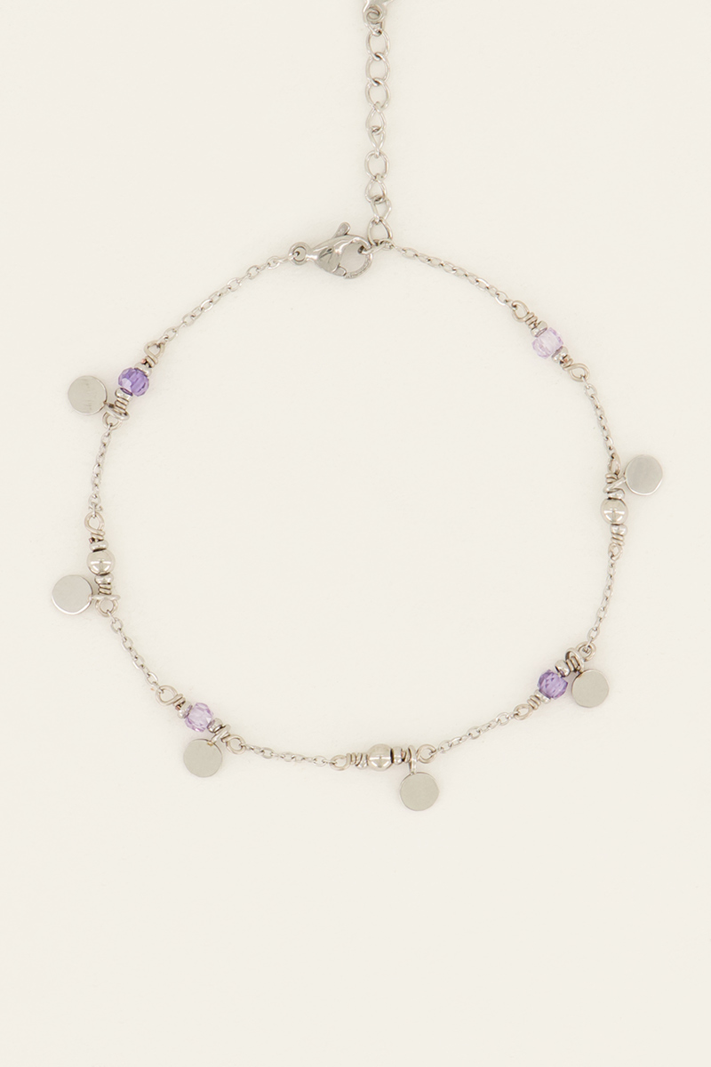 Vintage armband met lila kralen&muntjes