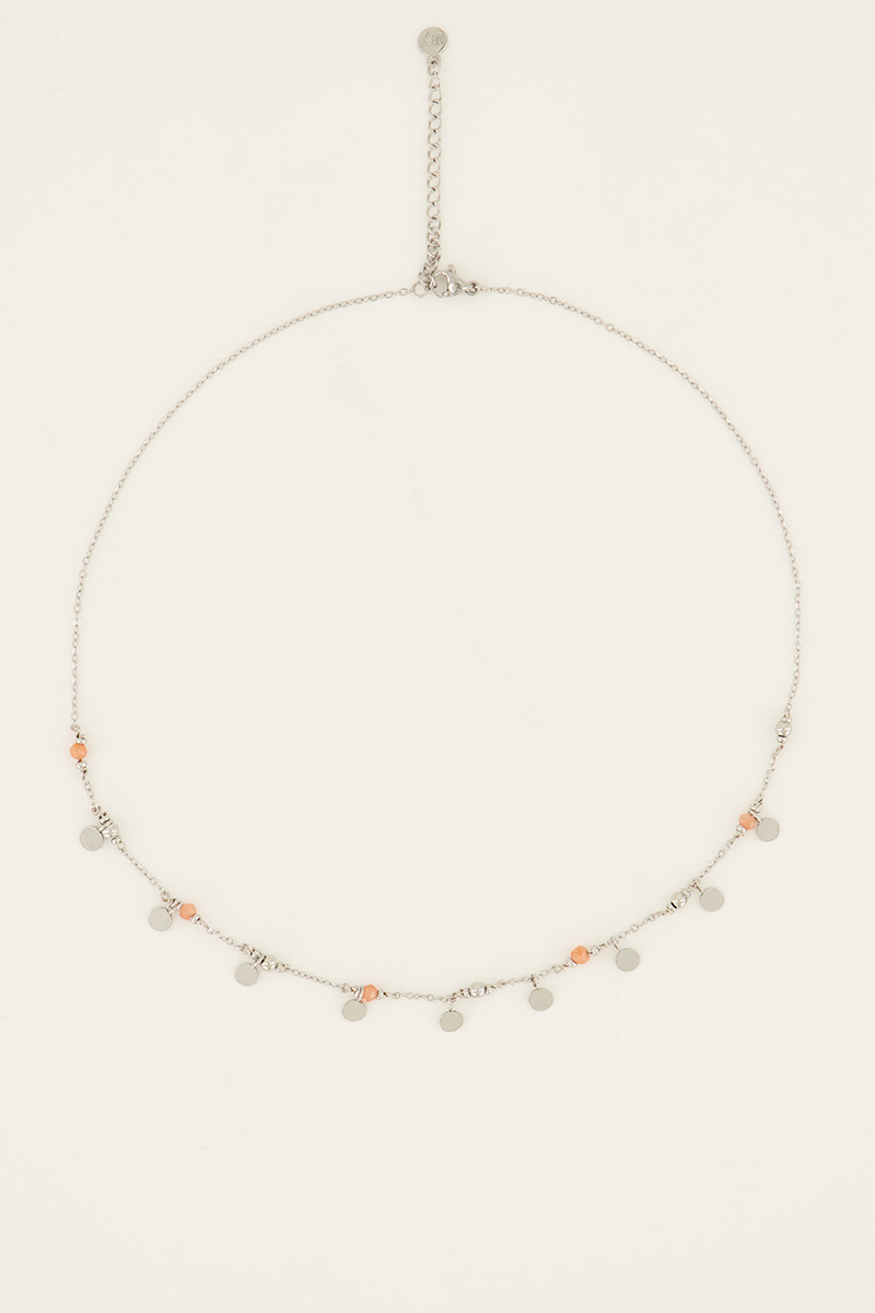 Vintage ketting met oranje kralen & muntjes