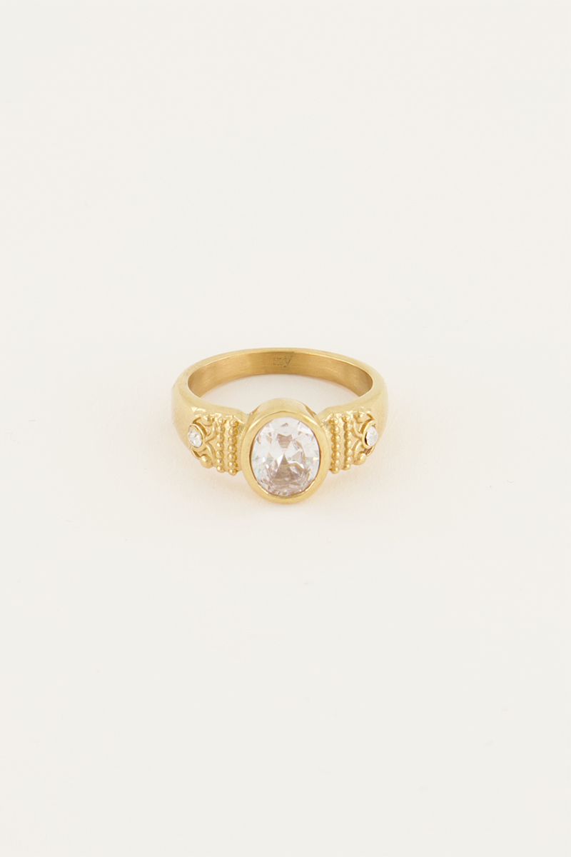Vintage statement ring met transparante steen