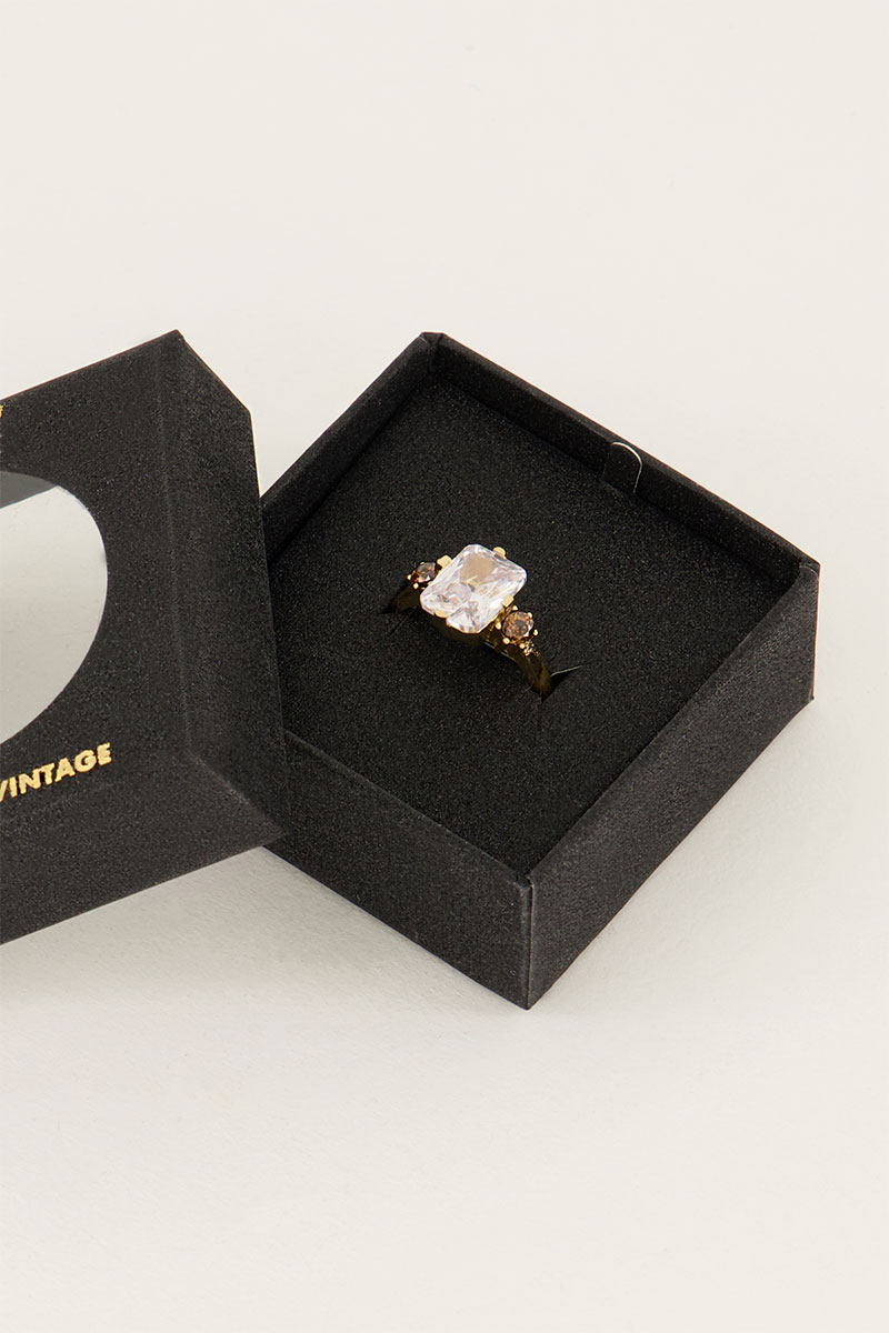 Vintage statement ring transparant kristal