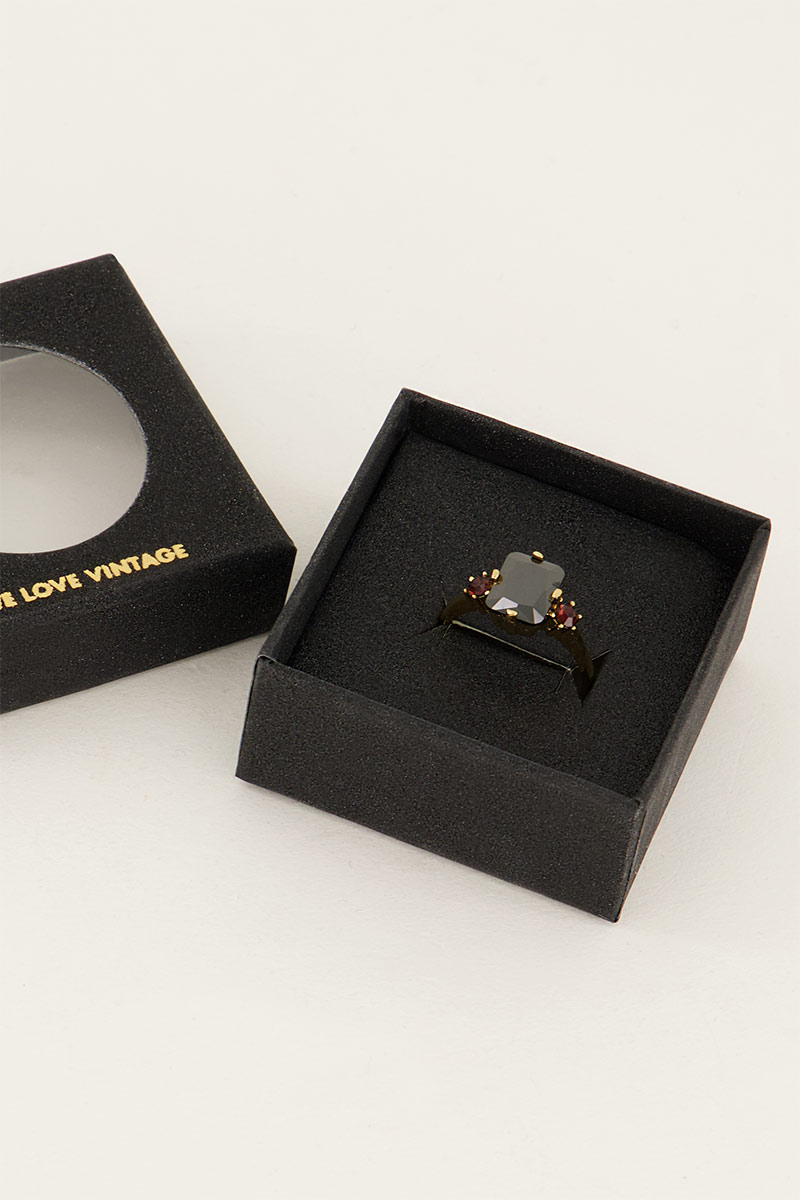 Vintage statement ring zwart kristal