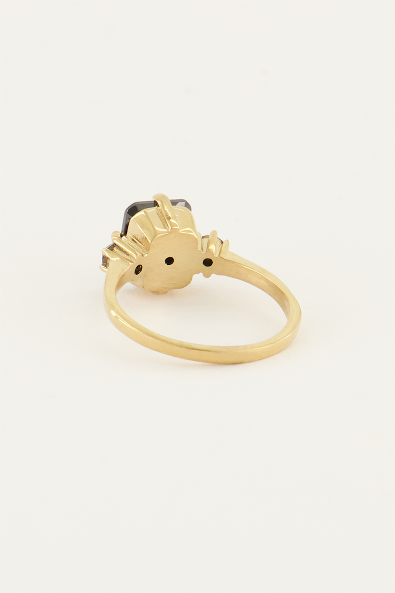 Vintage statement ring zwart kristal