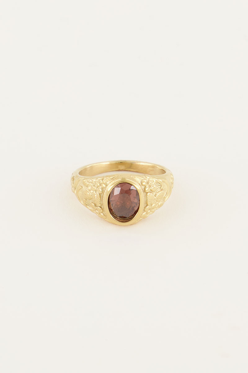 Vintage zegelring rode steen