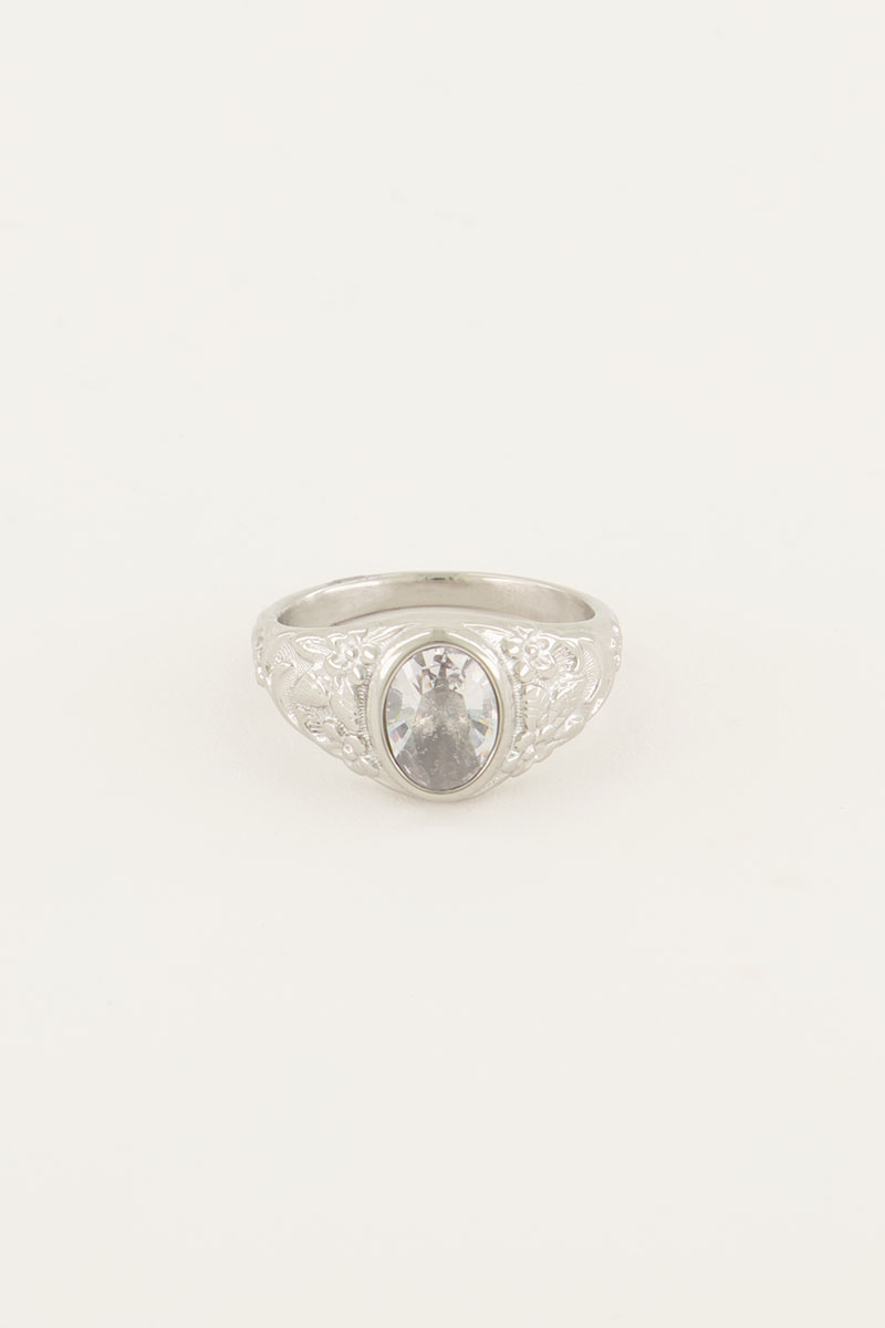 Vintage zegelring transparante steen