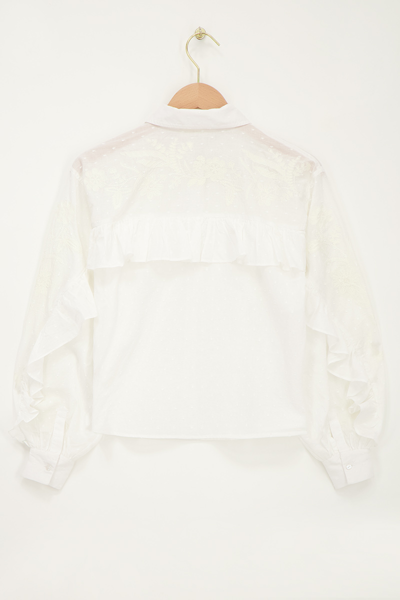White long sleeve blouse with embroidery | My Jewellery