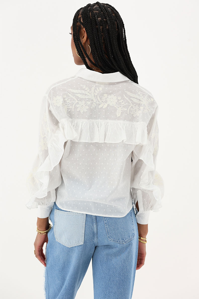 White long sleeve blouse with embroidery | My Jewellery