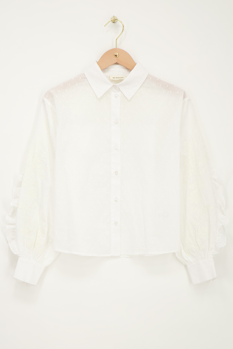 White long sleeve blouse with embroidery | My Jewellery