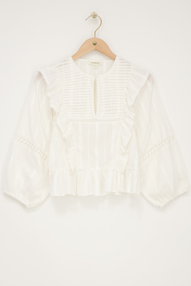 White blouse with pintuck & ruffle | My Jewellery