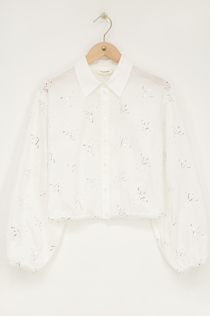 White blouse with silver sequins | My Jewellery