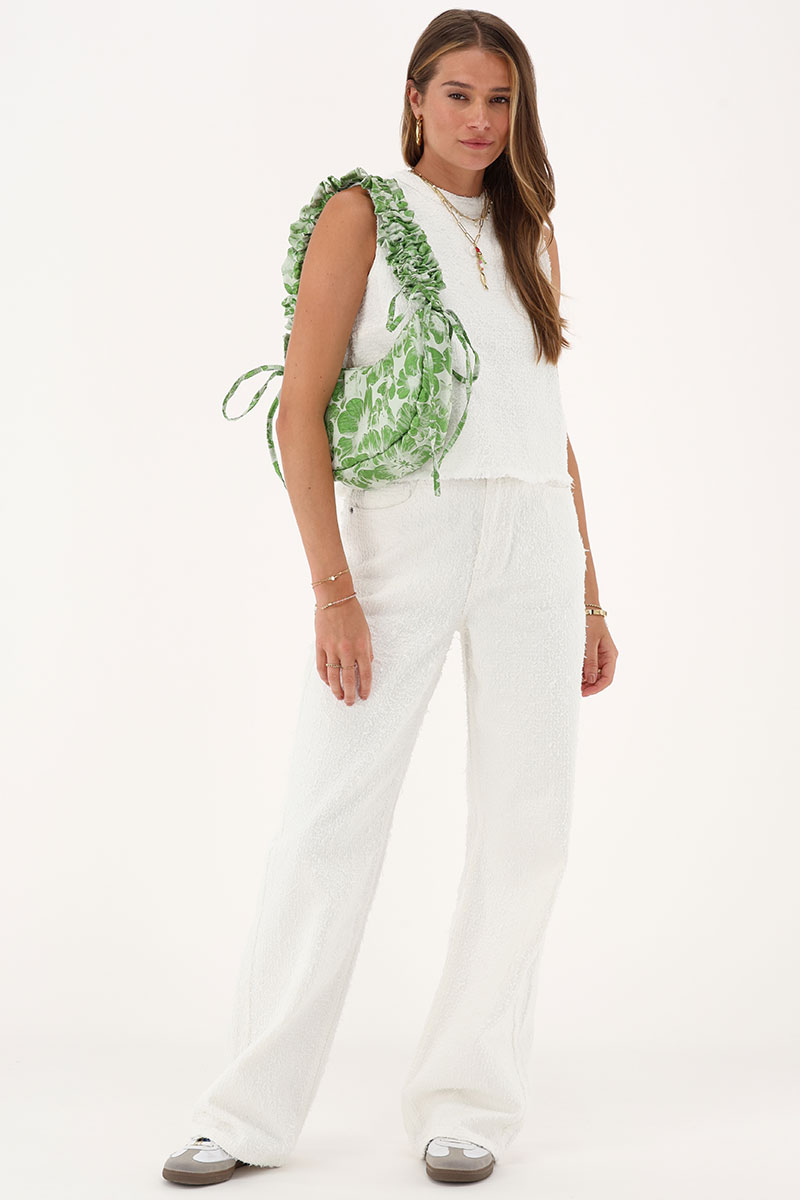 White bouclé denim top with bows | My Jewellery