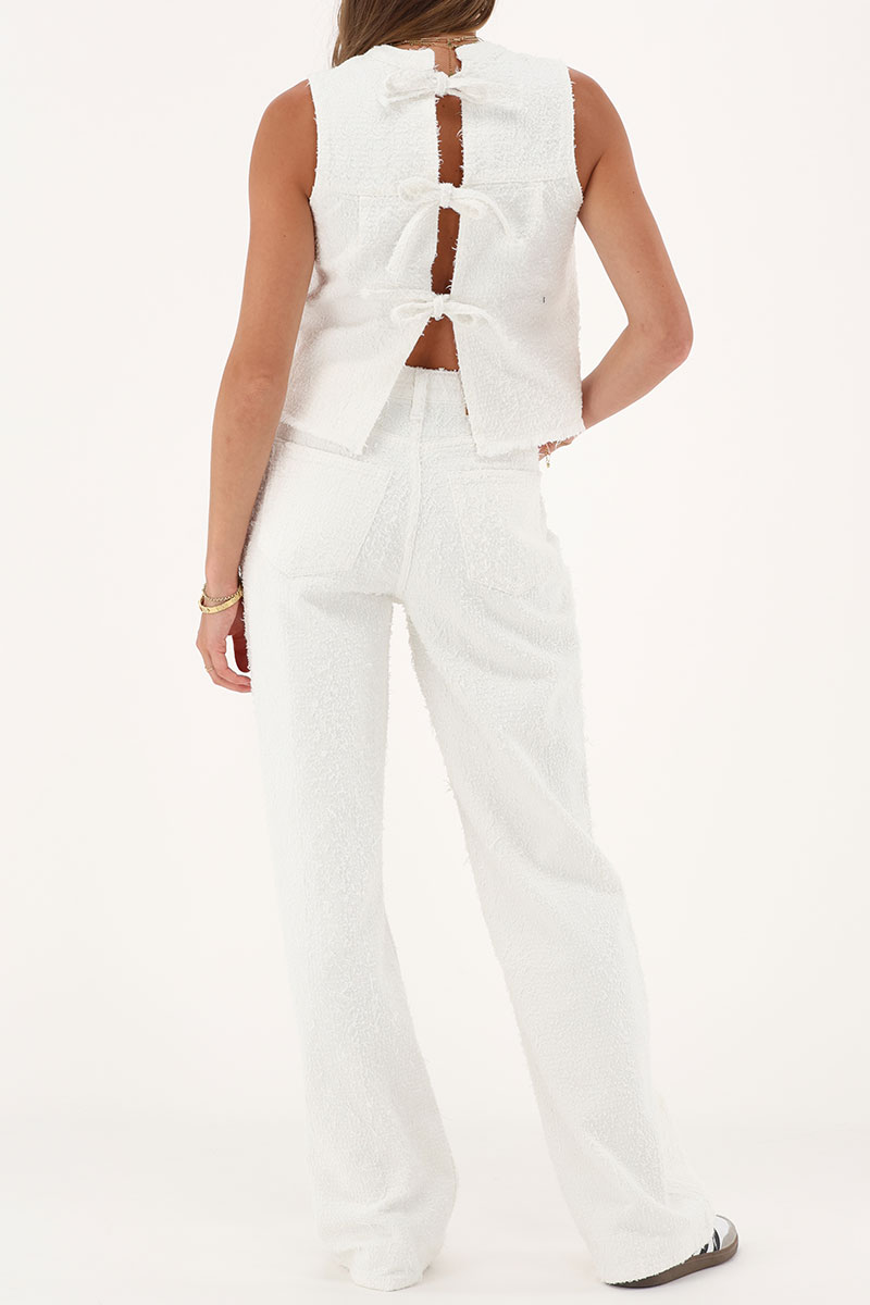 White bouclé wide leg jeans | My Jewellery