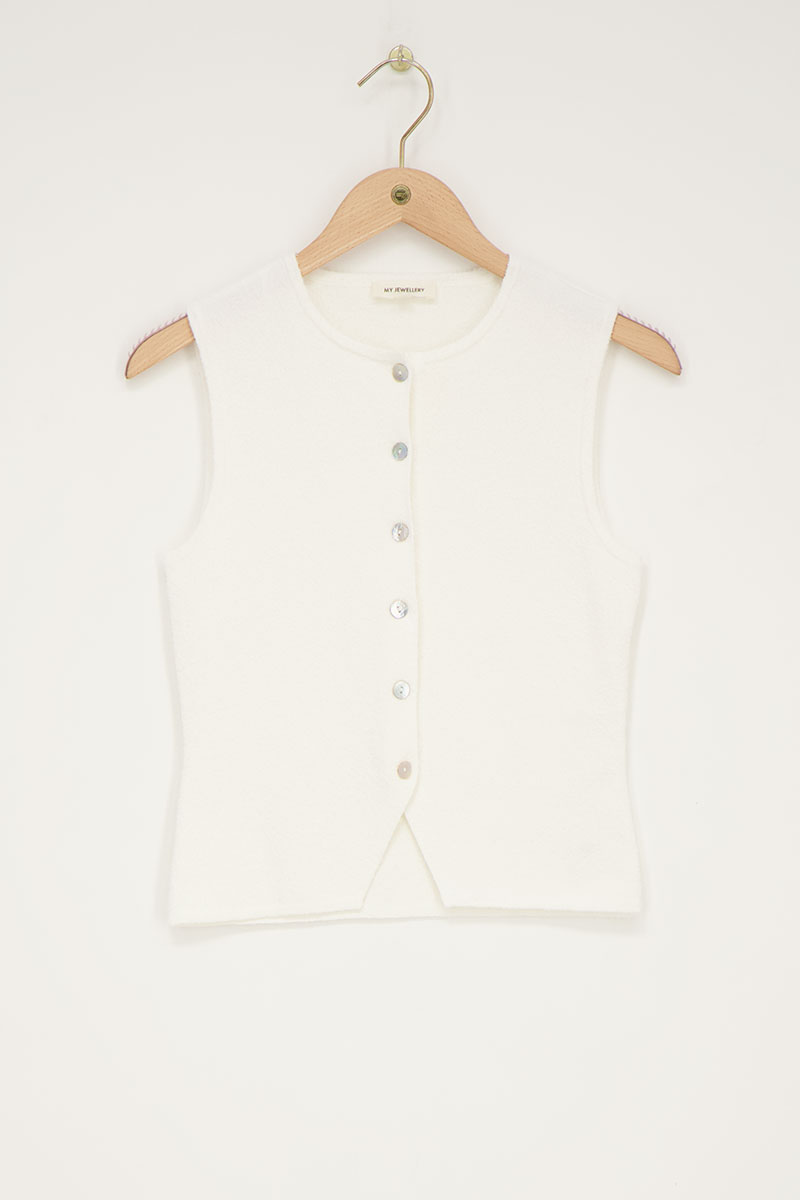 White boucle vest with buttons | My Jewellery