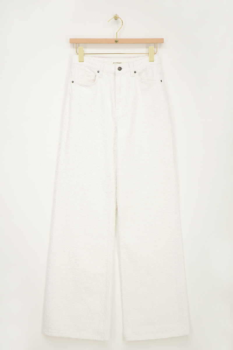 White bouclé wide leg jeans | My Jewellery