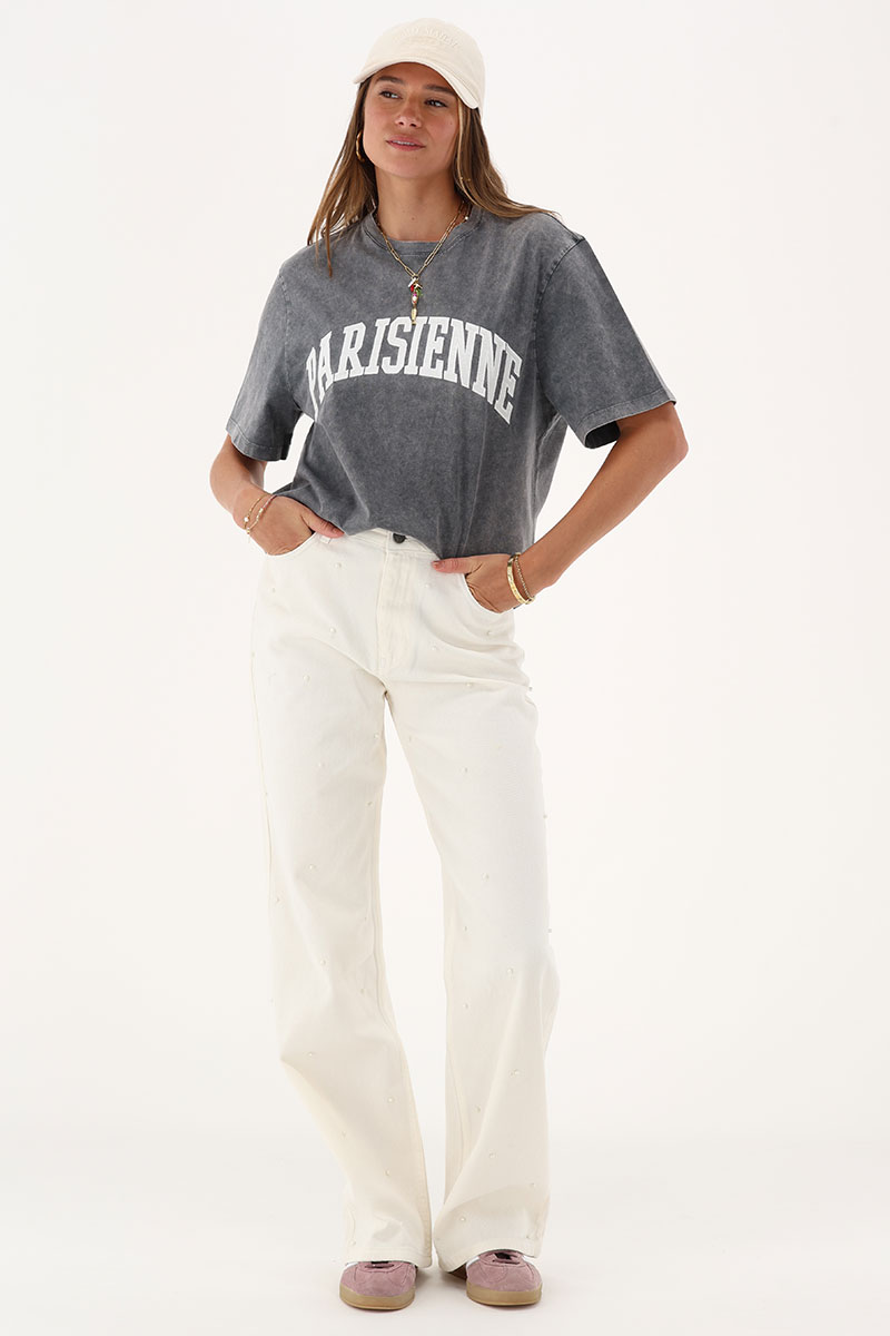 White denim jeans with faux pearls | My Jewellery