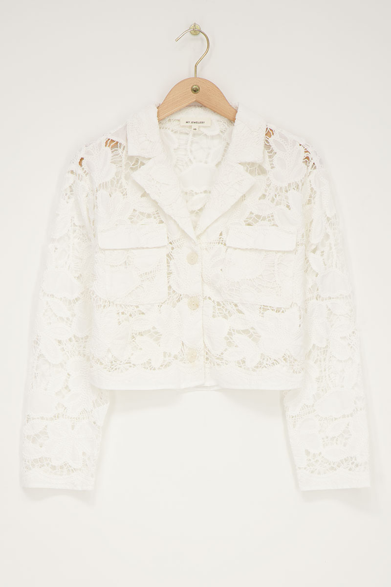 White embroidery jacket with collar | My Jewellery