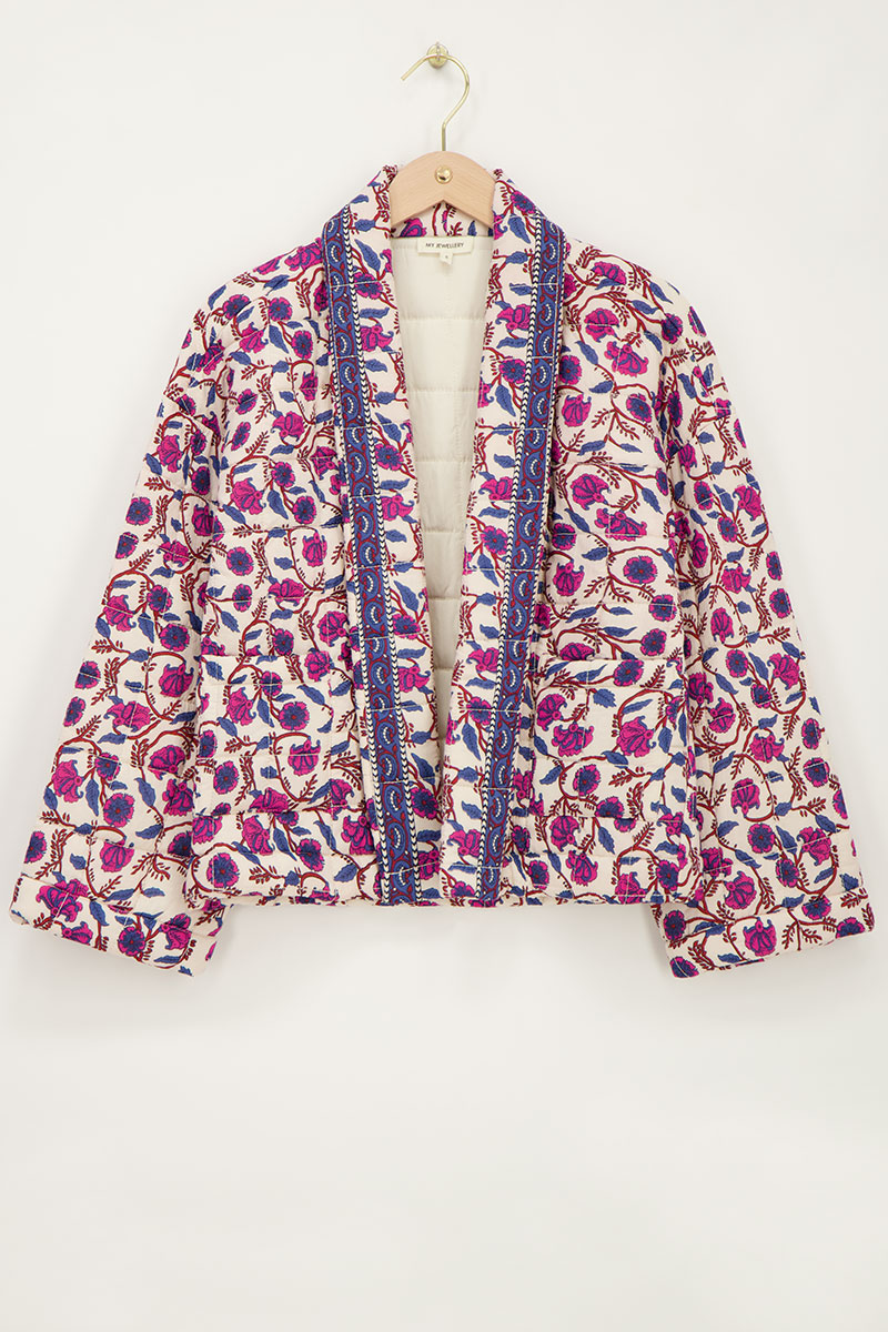 White kimono jacket with floral print | My Jewellery