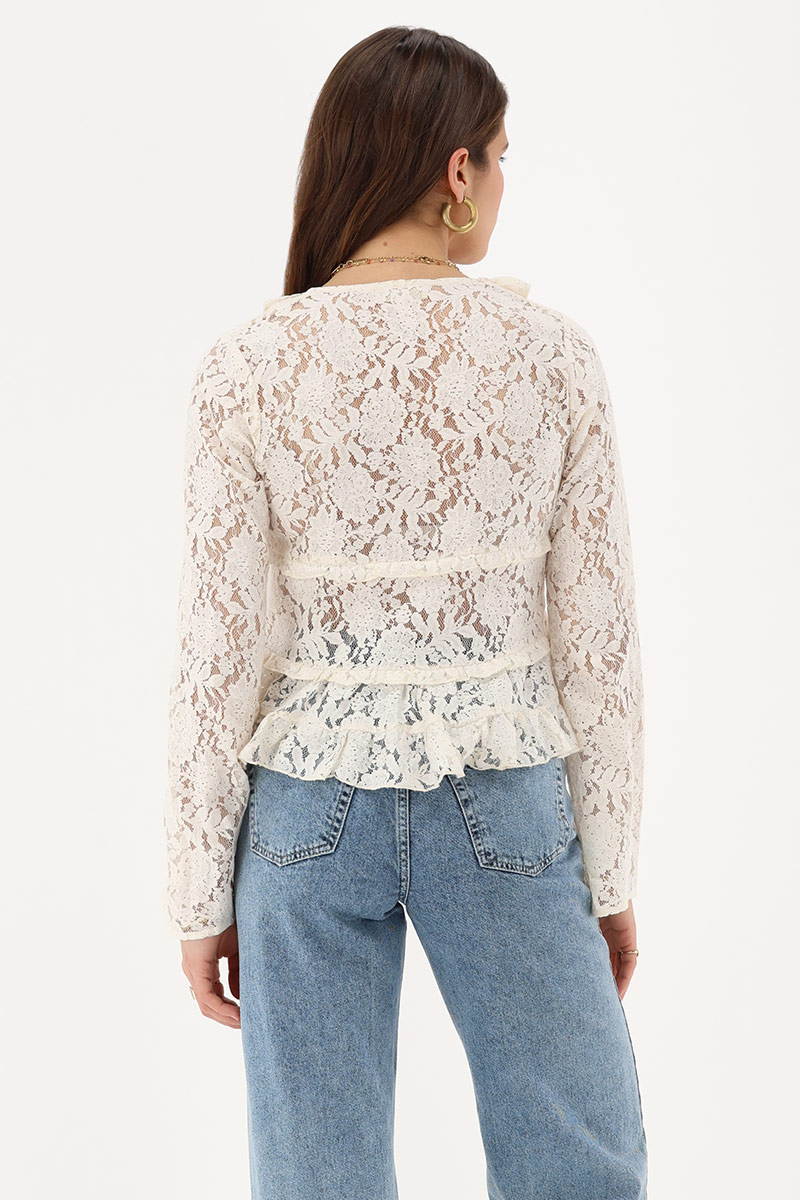 White lace top with long sleeves and bows | My Jewellery